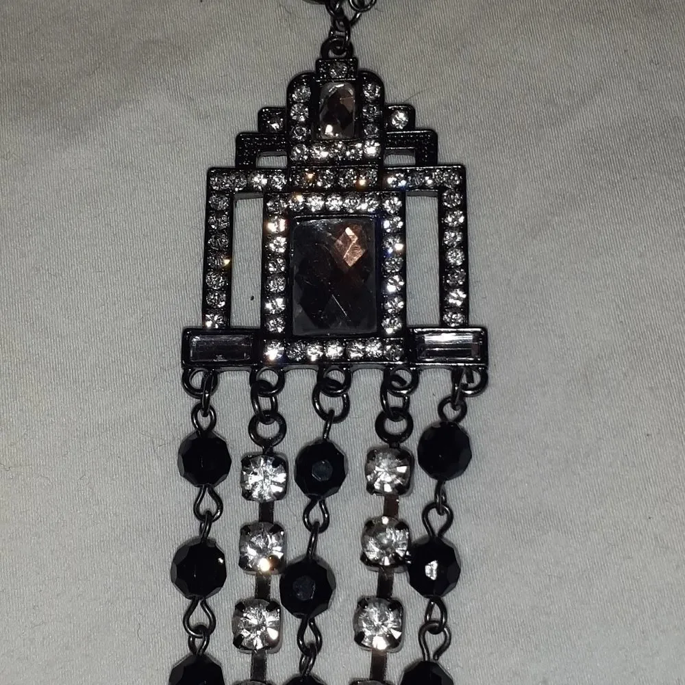 NEW Art Deco‎ Beaded Diamond Statement Necklace 30